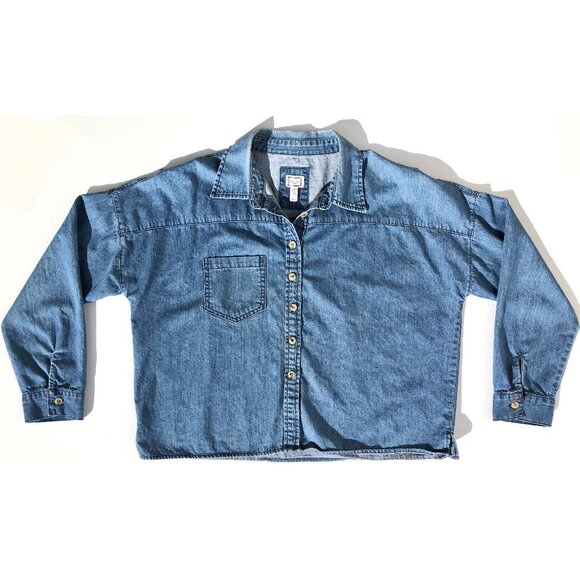 anthropologie  mo:vint  button up denim shirt size Medium M 100% cotton AS IS - Picture 1 of 16